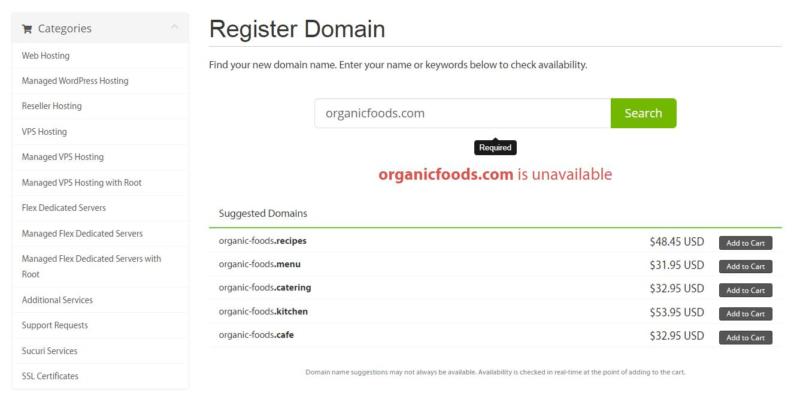 Alternative domain name options.