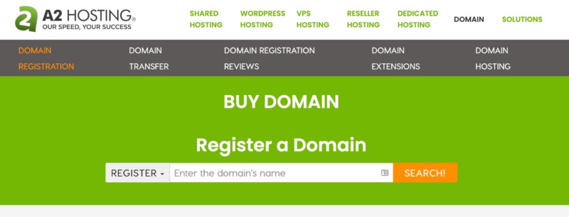 A2 Hostings register domain tool for moving your business online.