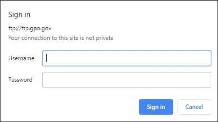 Signing in to use FTP.