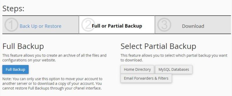 Selecting the full backup option.