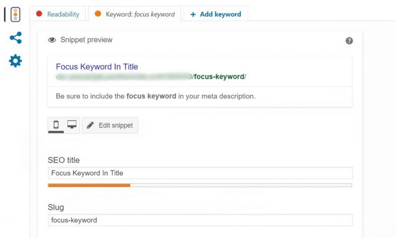 The Keyword feature in Yoast.