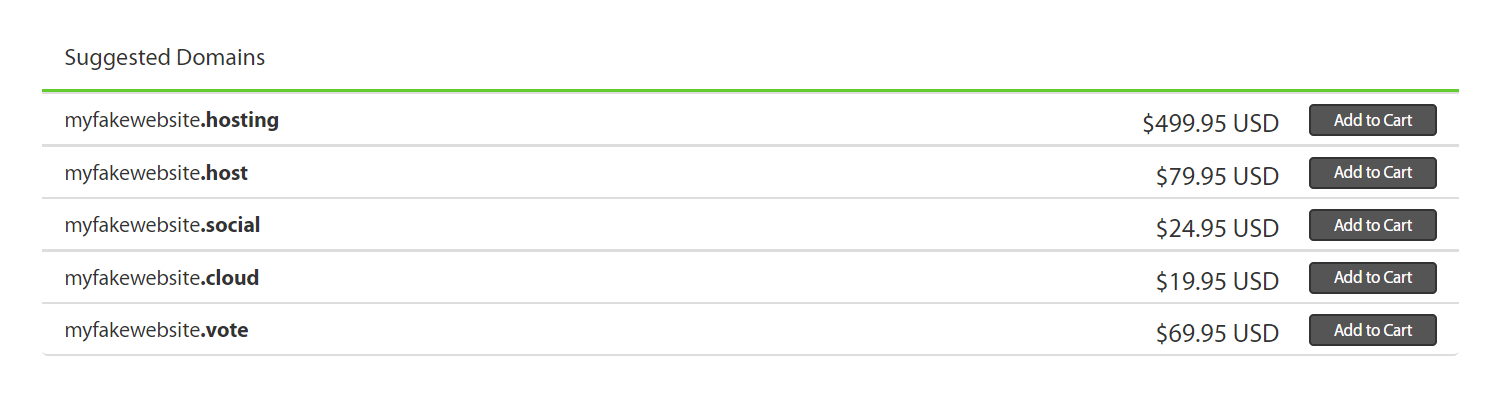 Domain name suggestions on A2 Hosting.