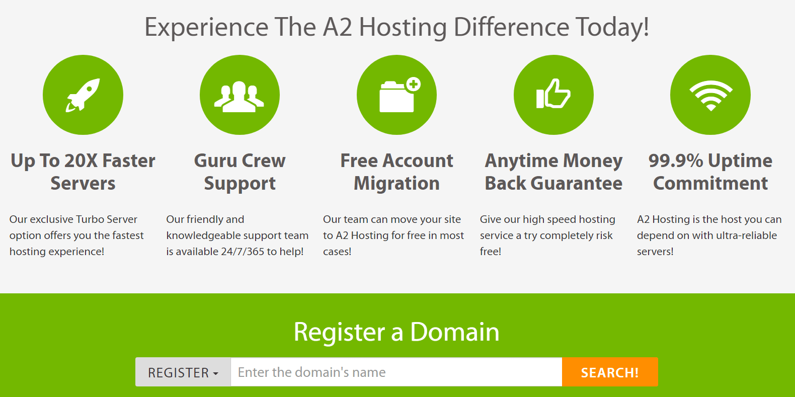 The A2 Hosting homepage.