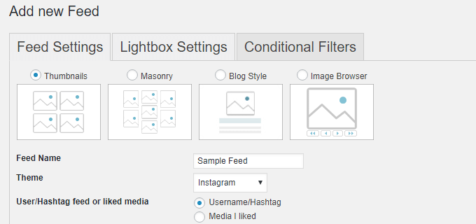 Choosing a layout for your new feed.