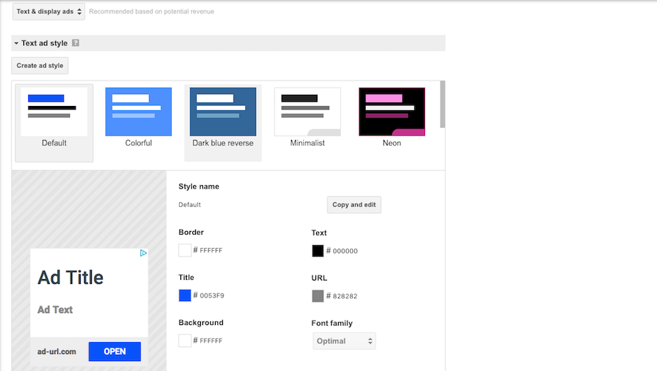 Choosing ad colors and sizes.