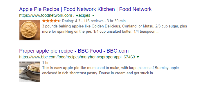 A Google search for apple pie recipies.