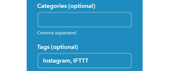 Setting which categories and tags to use with your Instagram posts.