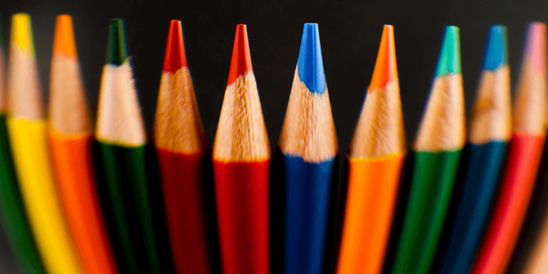 A collection of colored crayons.