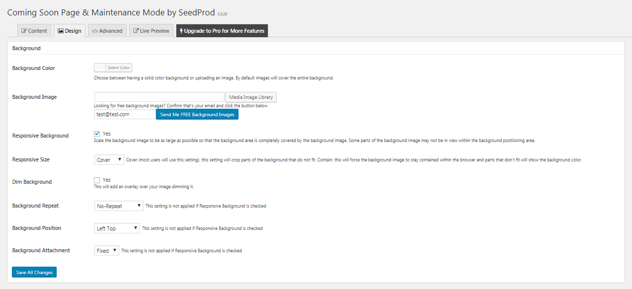 The Coming Soon & Maintenance Mode plugin design settings.