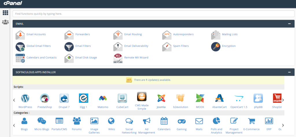 The cPanel dashboard