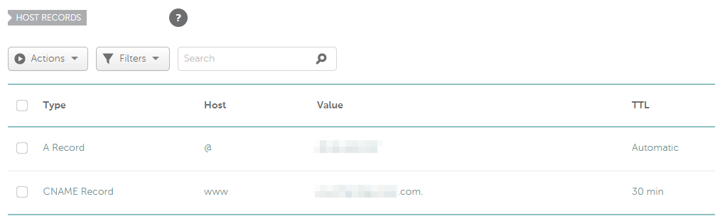 A registrar's domain management section.