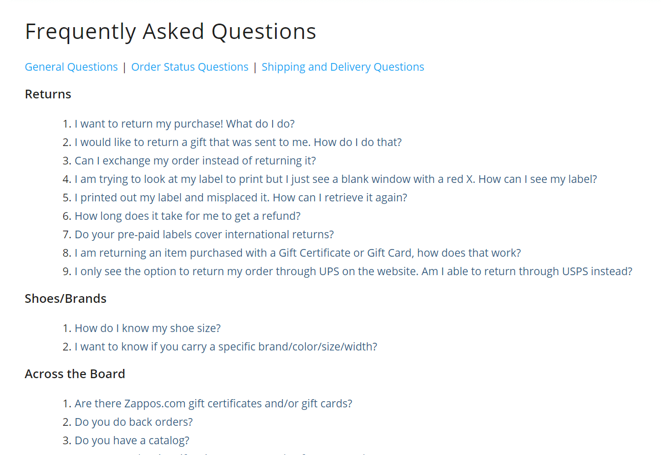 An example of an FAQ page.