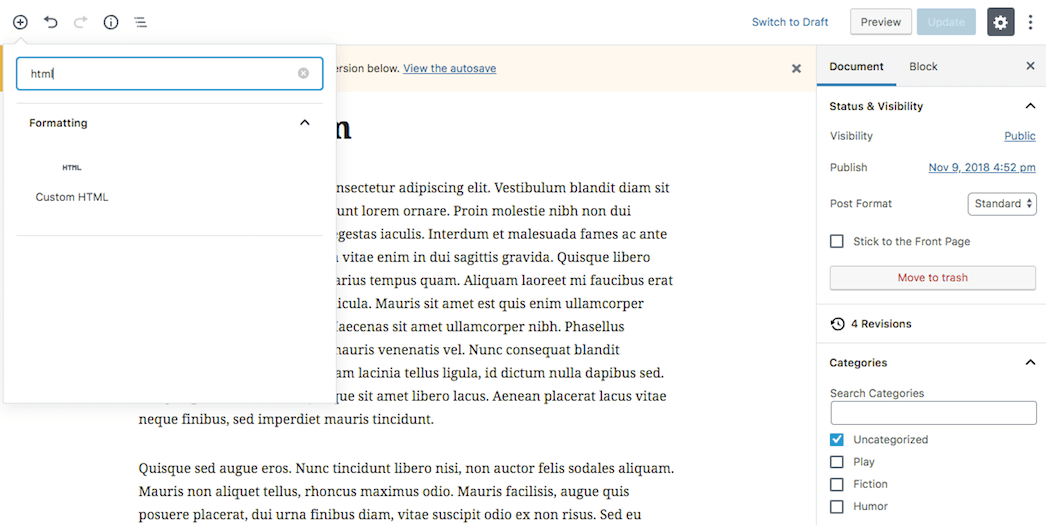 Adding a custom code block in Gutenberg.