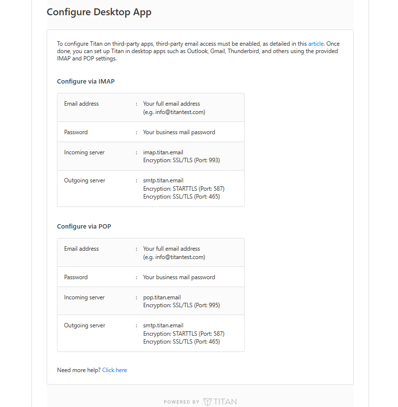 Configuring a desktop app via IMAP or POP