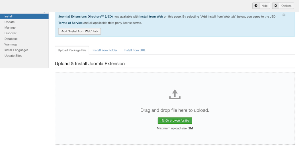 Uploading a Joomla extension.