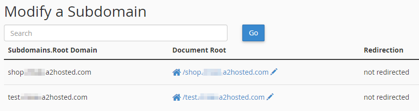 A list of existing subdomains.