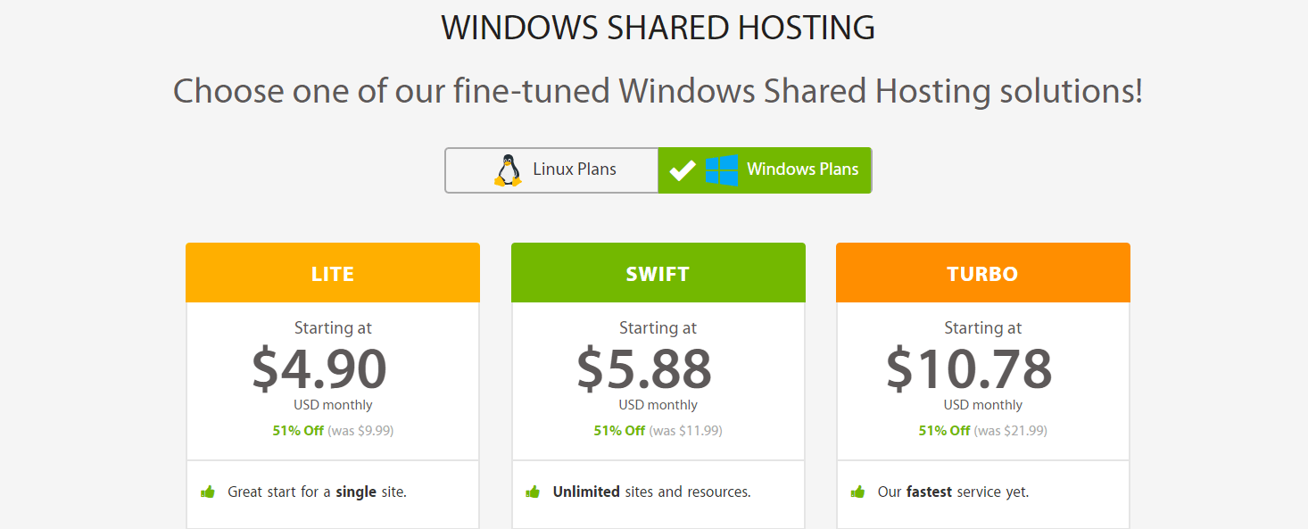 Windows Shared hosting plans.