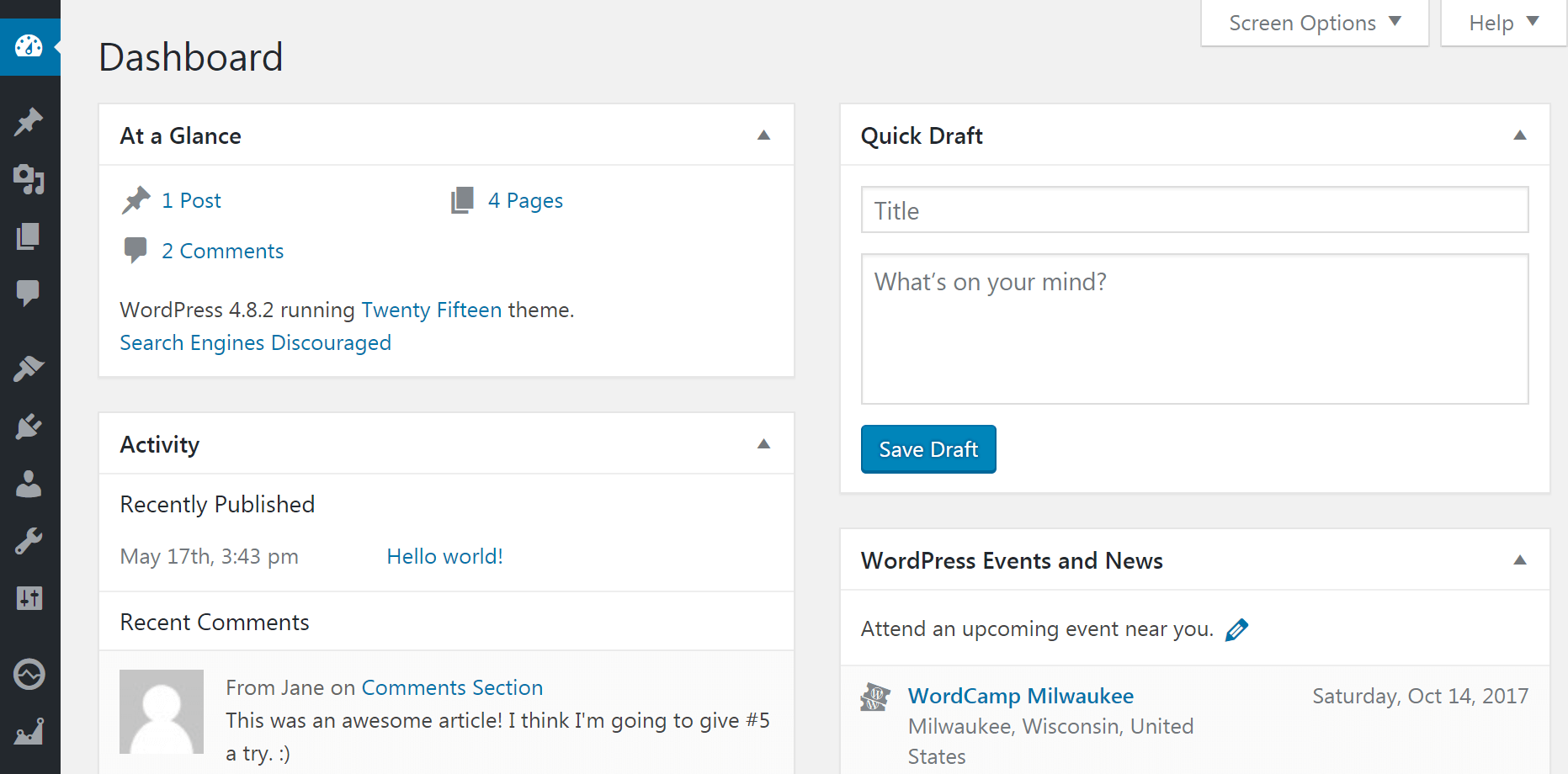 The WordPress dashboard.