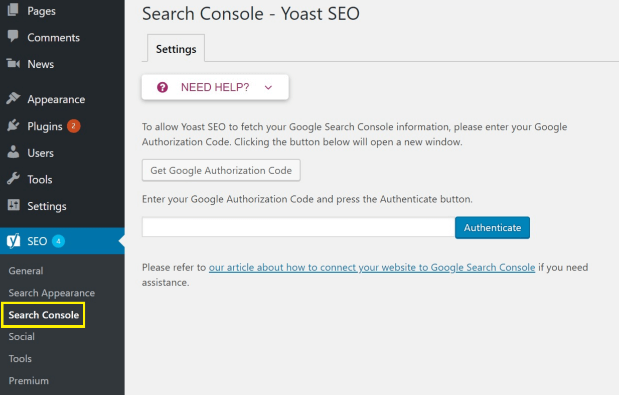 The Search Console feature in Yoast.